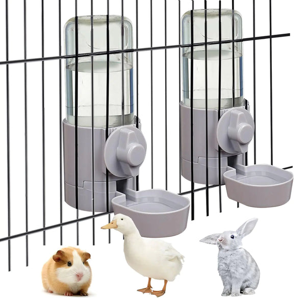 kathson 2Pcs Rabbit Water Bottle 17 OZ Bunny Hanging Water Fountain Automatic Guinea Pig Water Dispenser No Leak Drinking Feeder for Bunny Chinchilla Hamsters Cat Dog Small Animals(Grey)