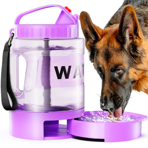 77oz Dog Travel Water Bottle with Pull-out Drinking Bowl Portable Dog Water Bowl Dispenser Suitable for Large Medium and Small Dogs When Going Out for Camping Travel Dog Park Play Purple