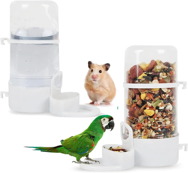 2 Pcs Bird Feeder Water Dispenser Bird Feeder and Drinker Set Automatic Bird Feeder for Cage Hanging Bird Food Bowl Bird Cage Accessories for HamstersPigeonsParrot (A)