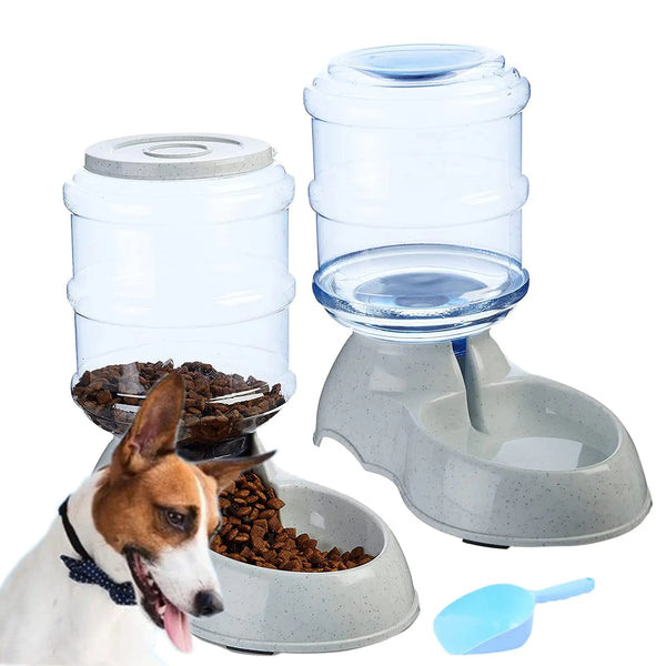 Automatic Pet Feeder 3.8L Food Feeder and Water Dispenser Set for Small & Medium & Big Dogs Cats and Pets Animals (Grey)